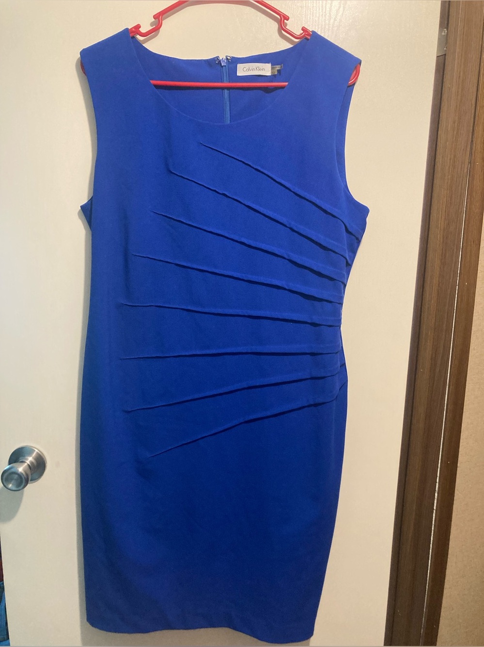 Calvin Klein Cobalt Sleeveless Pleated Sheath Midi Dress